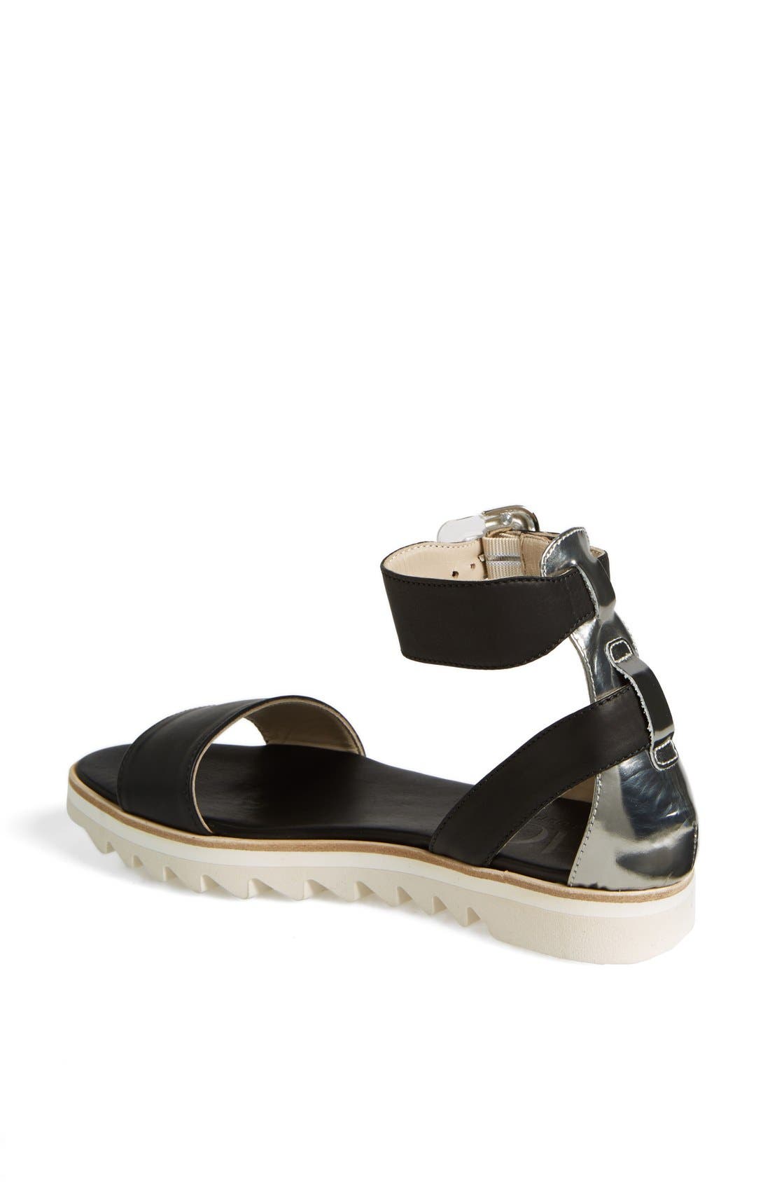 Attilio Giusti Leombruni 'Sport' Leather Ankle Strap Sandal, Alternate, color, BLACK/ NIKEL