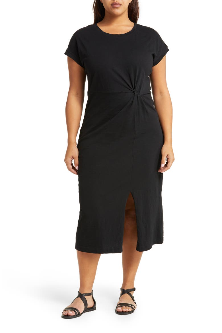 Twist Detail Organic Cotton Dress, Main, color, BLACK