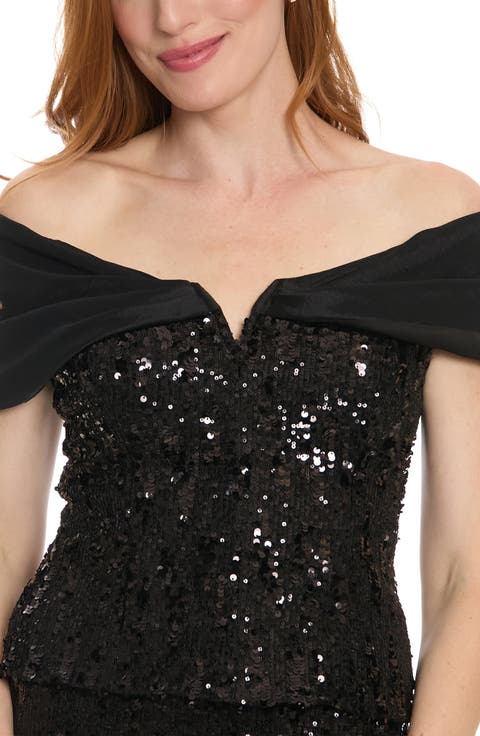Sequin Off the Shoulder Gown