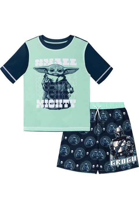 The Mandalorian Grogu 2-Piece Swimwear Rash Guard and Swim Trunks Set
