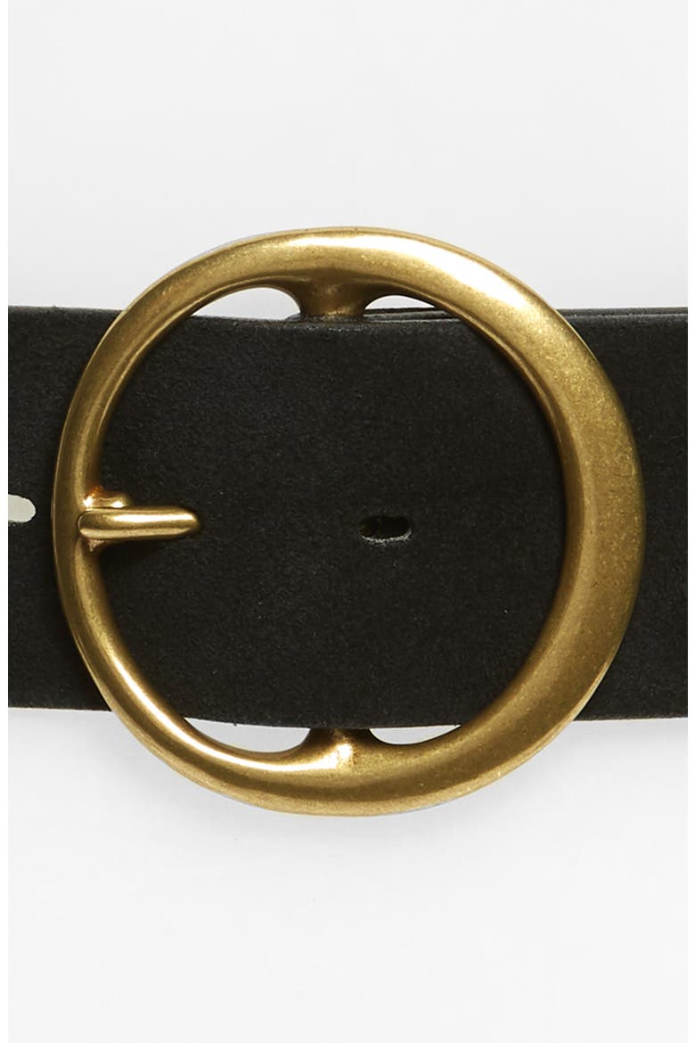 Round Buckle Suede Belt, Alternate, color, BLACK