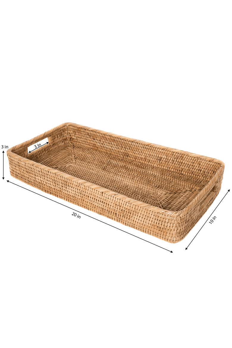 Artifacts Rattan Rectangular Tray with Rounded Corners, Alternate, color, Honey Brown