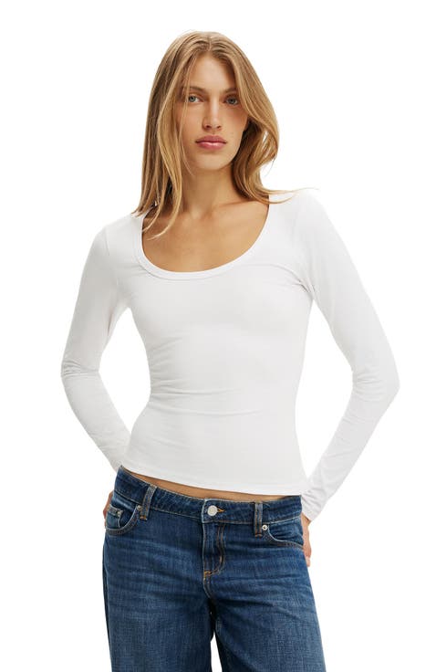 Women's Everyday Smooth Scoop Neck Long Sleeve