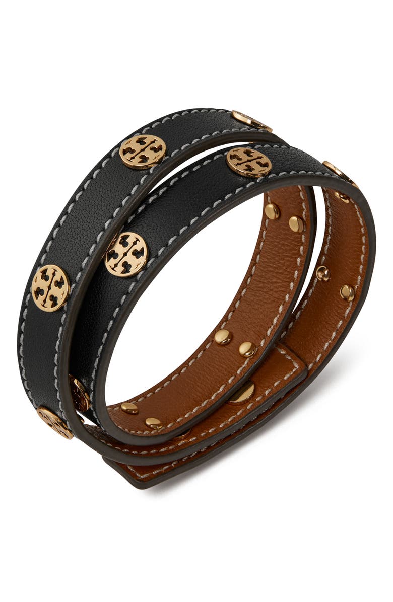 Tory Burch Miller Double Wrap Leather Bracelet, Alternate, color, 