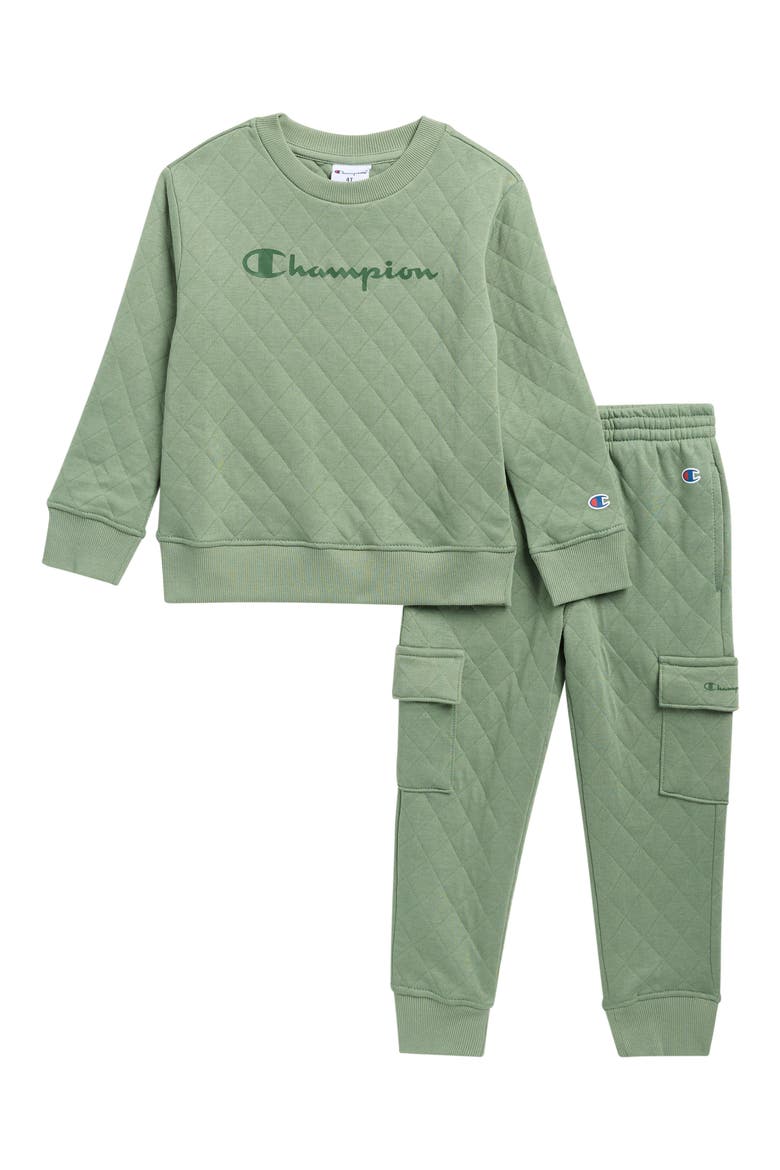Kids' Quilted Sweatshirt & Joggers Set, Main, color, HEDGE GREEN