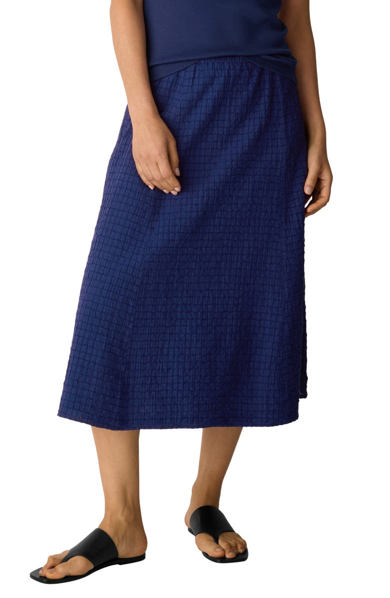 Eileen Fisher Box Weave Stretch Organic Cotton Midi Skirt, Main, color, Deep Dive