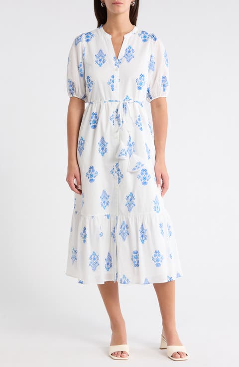 Veran Floral Button-Up Tiered Cotton Shirtdress