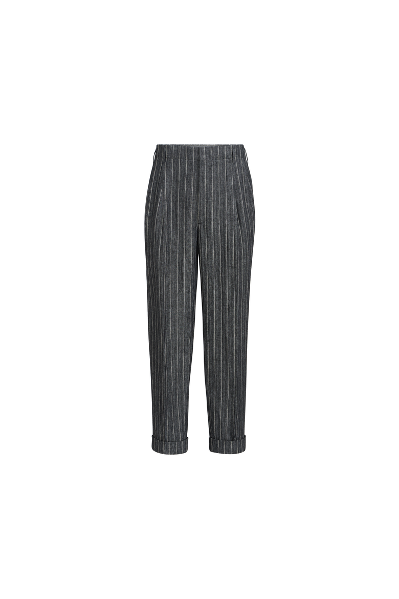 Linen chalk stripe chevron trousers with double pleats, Alternate, color, Dark Grey