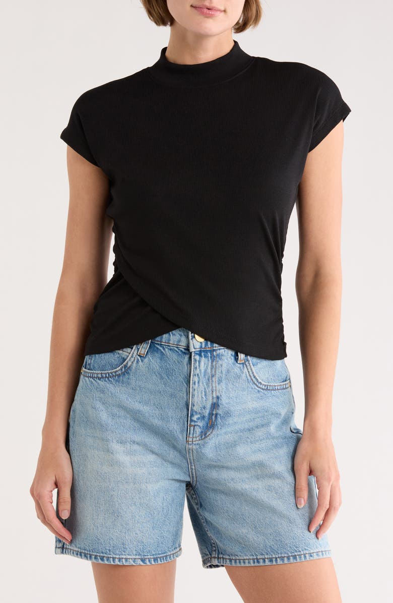 Sanctuary Cap Sleeve Ribbed Crossover T-Shirt, Main, color, Black
