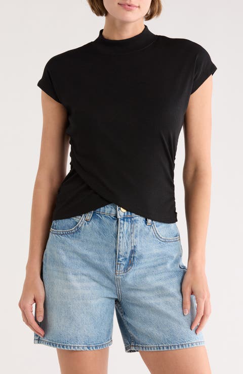 Cap Sleeve Ribbed Crossover T-Shirt