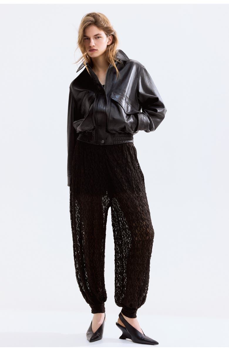 H&M Lace-look Trousers, Alternate, color, Dark Brown