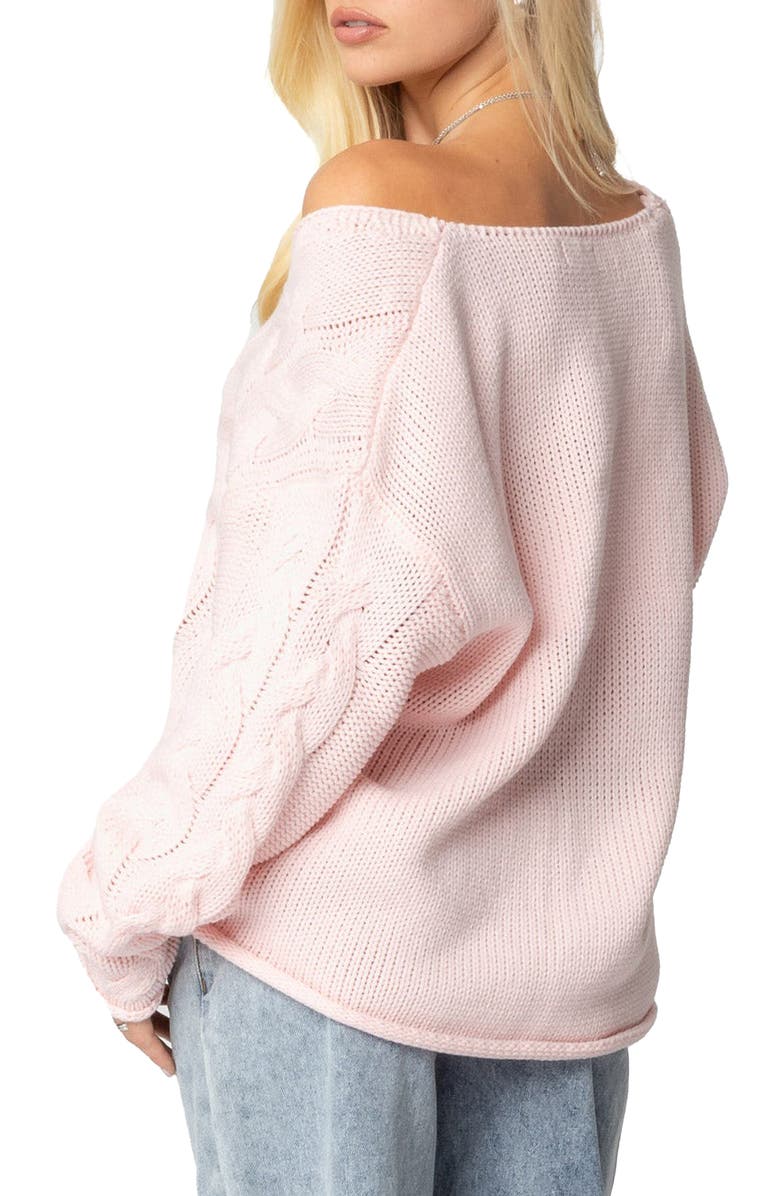 EDIKTED Inga Oversize V-Neck Cable Sweater, Alternate, color, Light-Pink