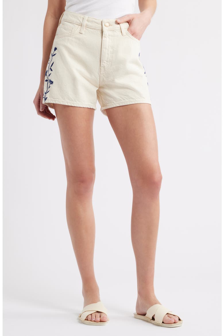 Heidi Floral Print Denim Shorts, Main, color, BEIGE DENIM