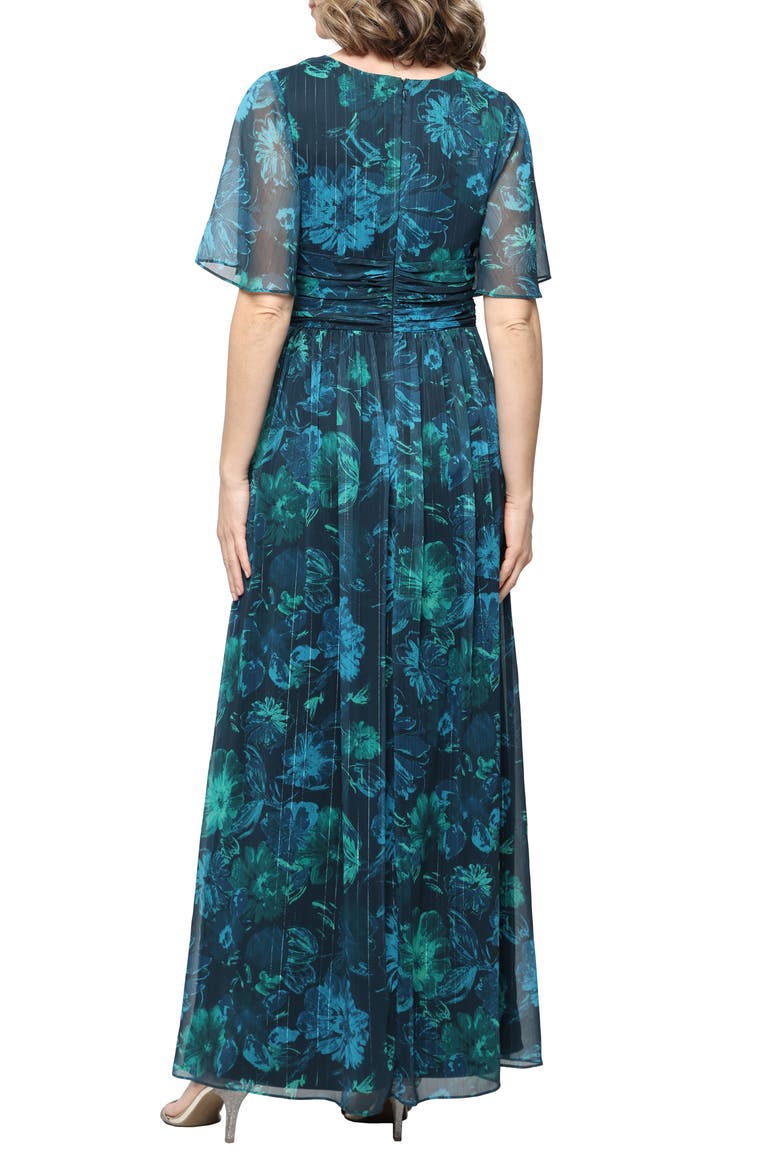 Metallic Floral Print Chiffon Dress, Alternate, color, NAVY MULTI