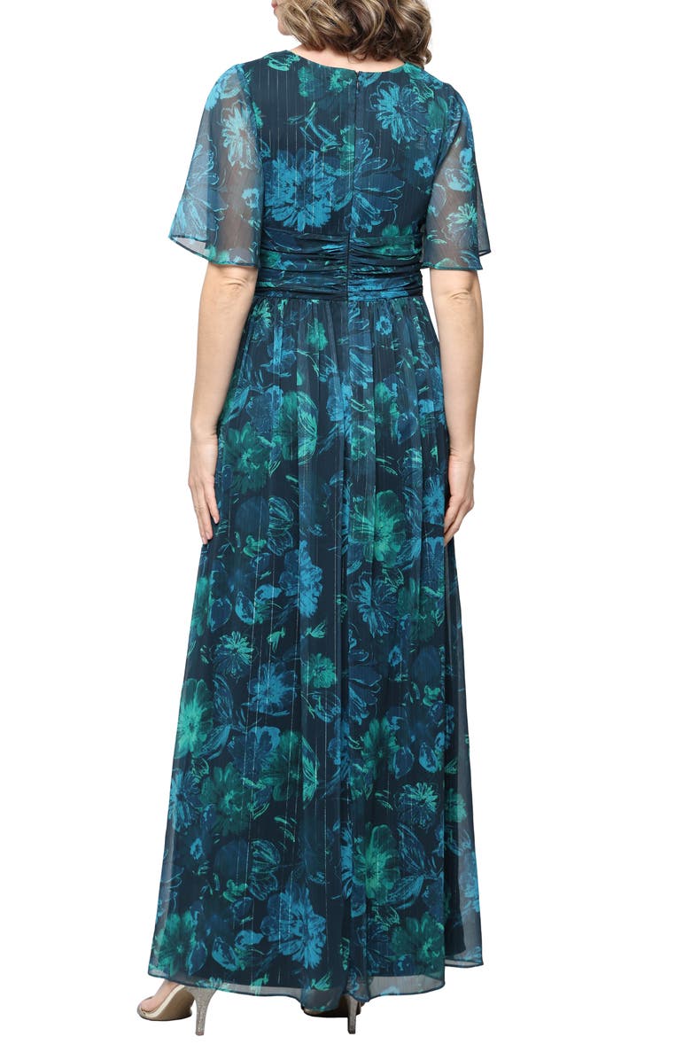 SL FASHIONS Metallic Floral Print Chiffon Dress, Alternate, color, Navy Multi