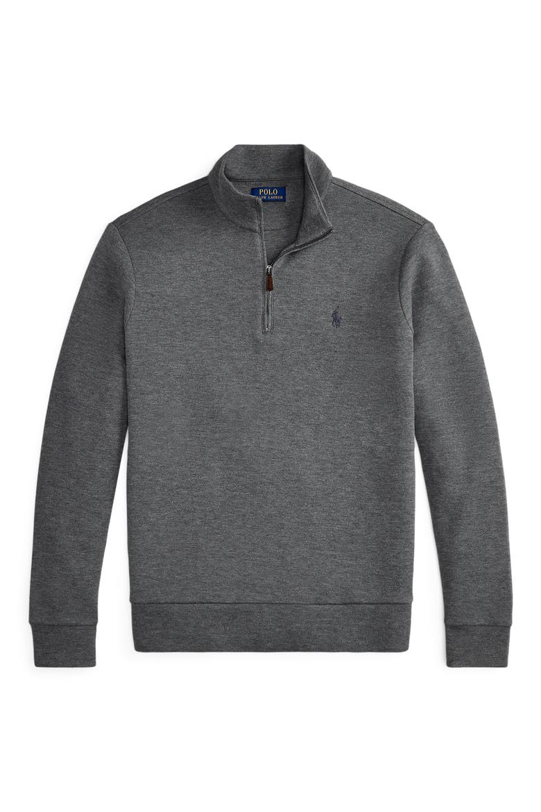 Double-Knit Cotton Piqué Quarter Zip Pullover, Alternate, color, FORTRESS GREY HEATHER
