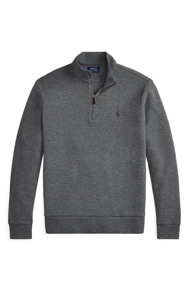 Polo Ralph Lauren Double-Knit Cotton Piqué Quarter Zip Pullover, Alternate, color, Fortress Grey Heather