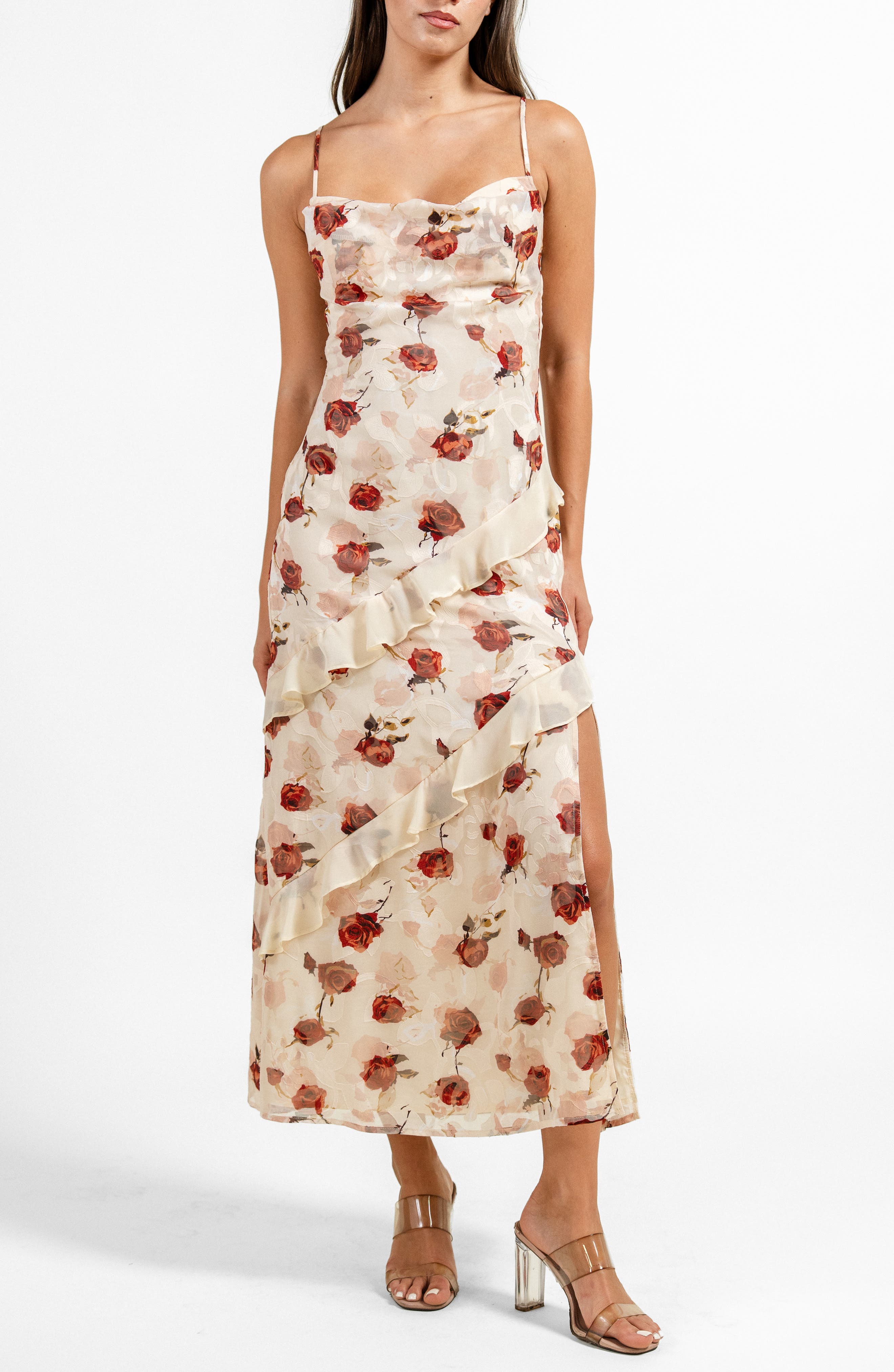 Floral Ruffle Midi Dress with Slit