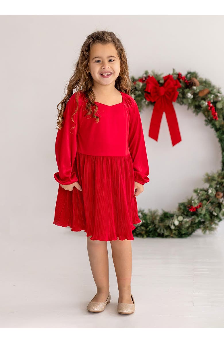 Isobella & Chloe Isobella and Chloe Girls' Merry 'n Bright Red Velvet Long-Sleeve Holiday Dress., Alternate, color, Red