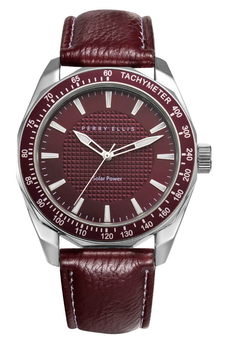 Solar Powered 3-Hand Quartz Strap Watch, 41mm, Main, color, SILVER-MAROON
