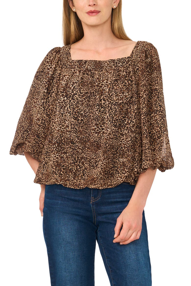 Square Neck Bubble Top, Main, color, CARAMEL MULTI