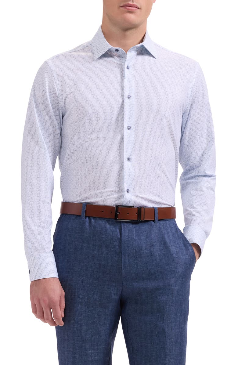 Bugatchi James OoohCotton<sup>®</sup> Geo Print Button-Up Shirt, Main, color, Air Blue