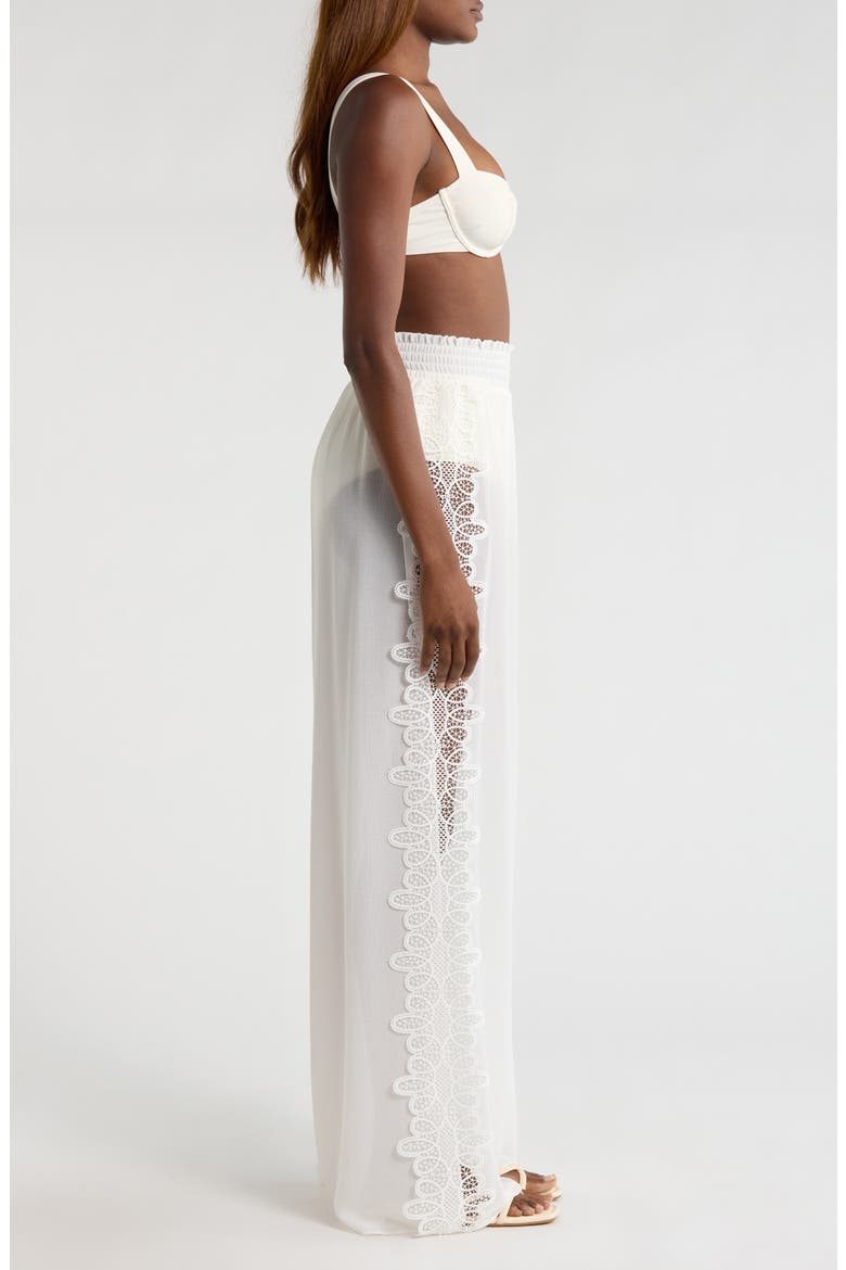 Athena Lace Semisheer Split Hem Wide Leg Cover-Up Pants, Alternate, color, WHITE