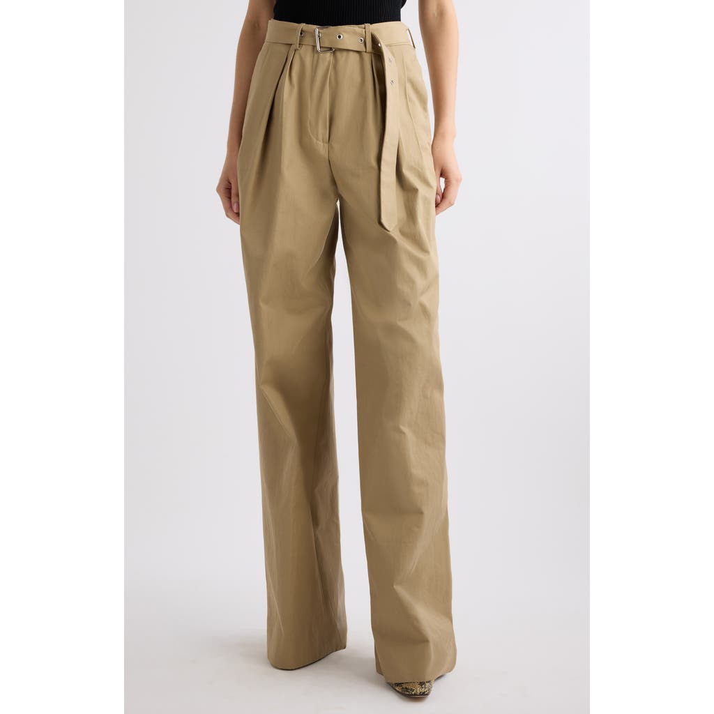 Dries Van Noten High Waist Wide Leg Trousers With Belt In Beige