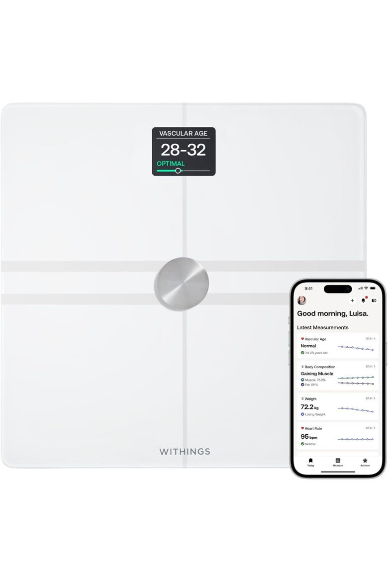 Body Comp - Scale for Body Weight and Complete Body Analysis, Wi-Fi & Bluetooth, Baby Digital Scale, Accurate Visceral Fat, Heart Health, Scales Compatible with Apple, FSA/HSA, Main, color, White