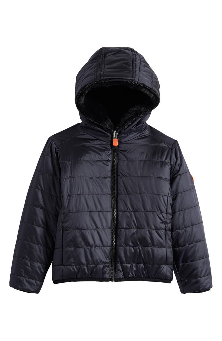 Save The Duck Kids' Chloe Reversible Faux Fur Hooded Puffer Jacket, Alternate, color, Black