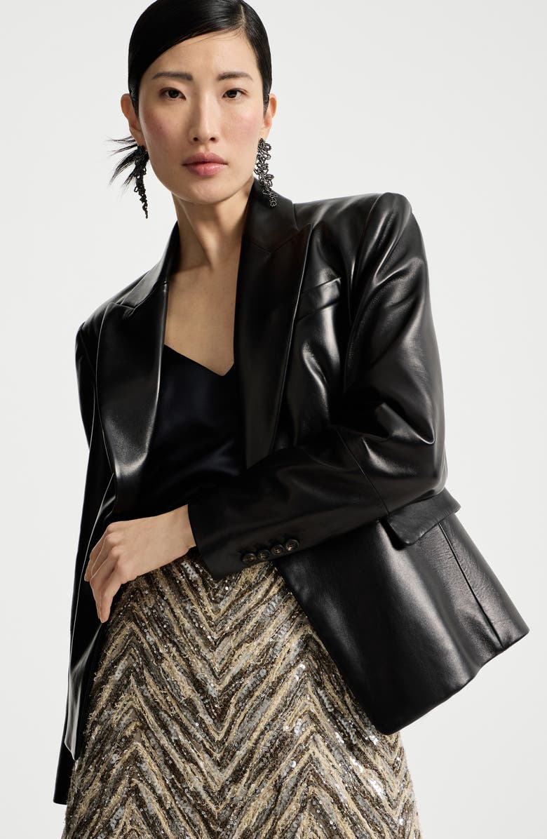 Brunello Cucinelli Nappa leather blazer, Alternate, color, Black