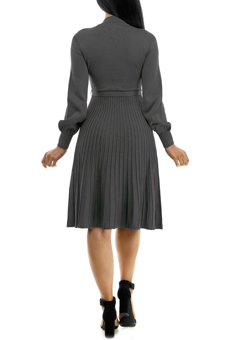 Tie Waist Fit & Flare Sweater Dress, Alternate, color, SMOKE