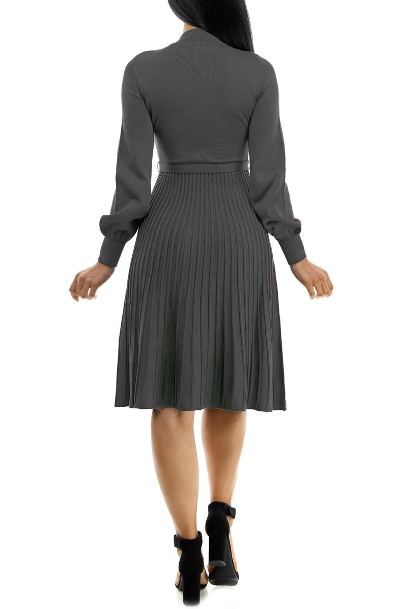 Nina Leonard Tie Waist Fit & Flare Sweater Dress, Alternate, color, Smoke