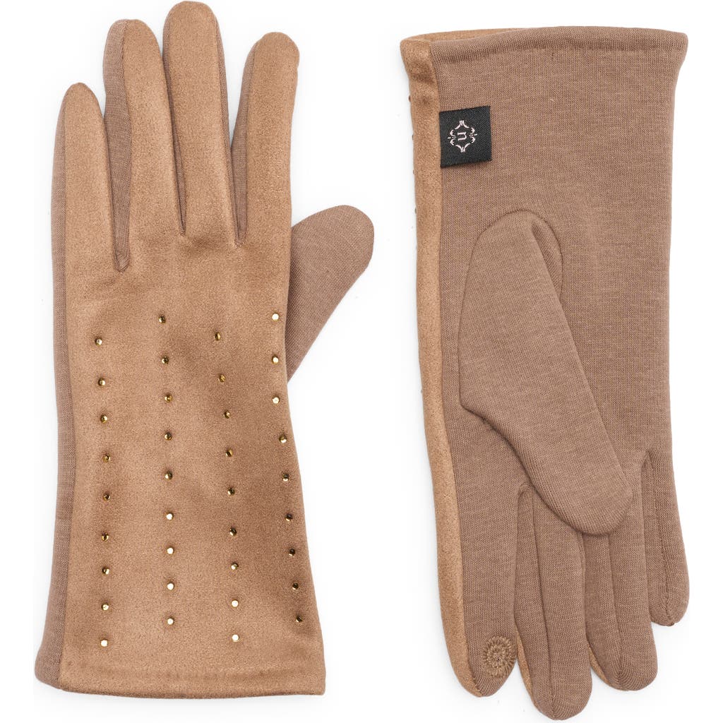 Nanette Lepore Rhinestone Knit Gloves In Brown