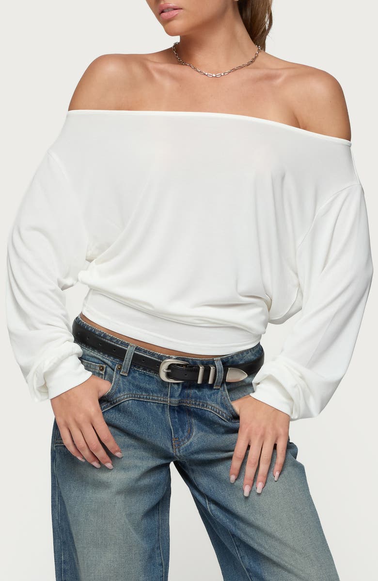 EDIKTED Nannie Off the Shoulder Top, Alternate, color, White