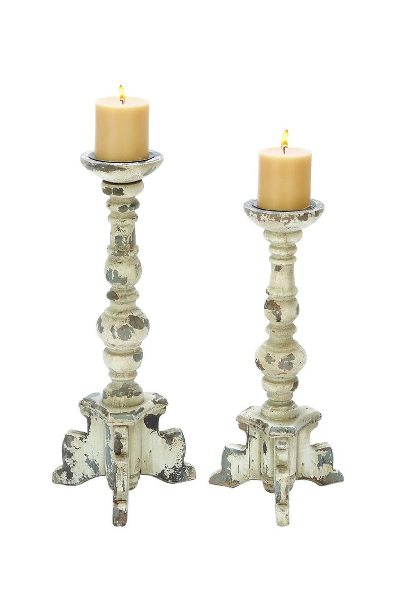 SONOMA SAGE HOME White Wood Tall Candle Holder with Distressed Accents - Set of 2, Main, color, 