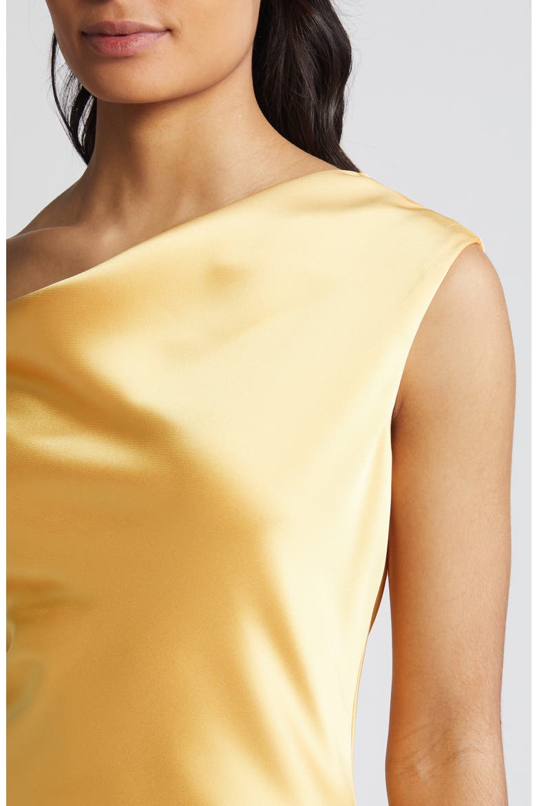 One-Shoulder Satin Midi Dress, Alternate, color, MARIGOLD