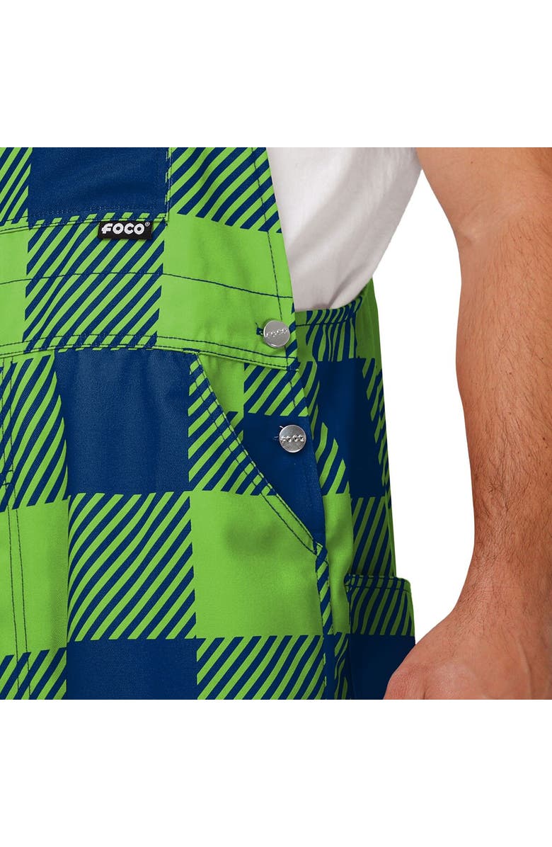 FOCO Men's FOCO  Navy Seattle Seahawks Big Logo Plaid Overalls, Alternate, color, 