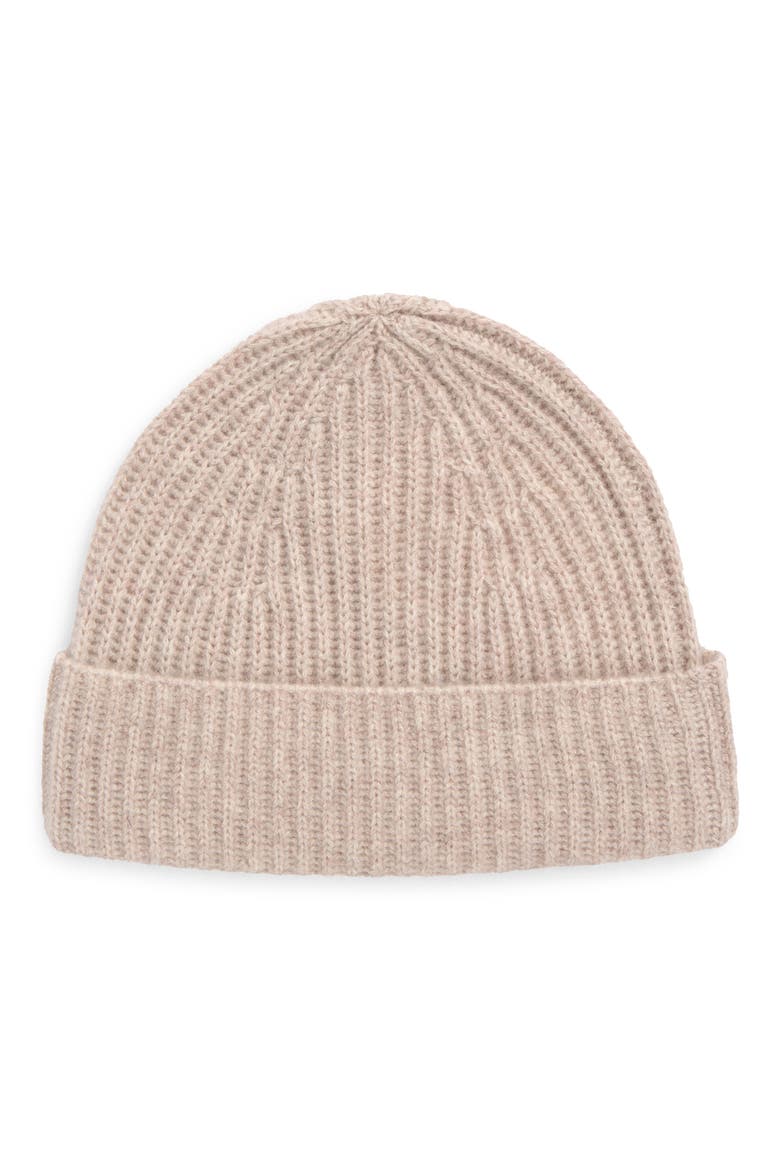 Cashmere Rib Knit Beanie, Main, color, BEIGE HUMMUS HEATHER