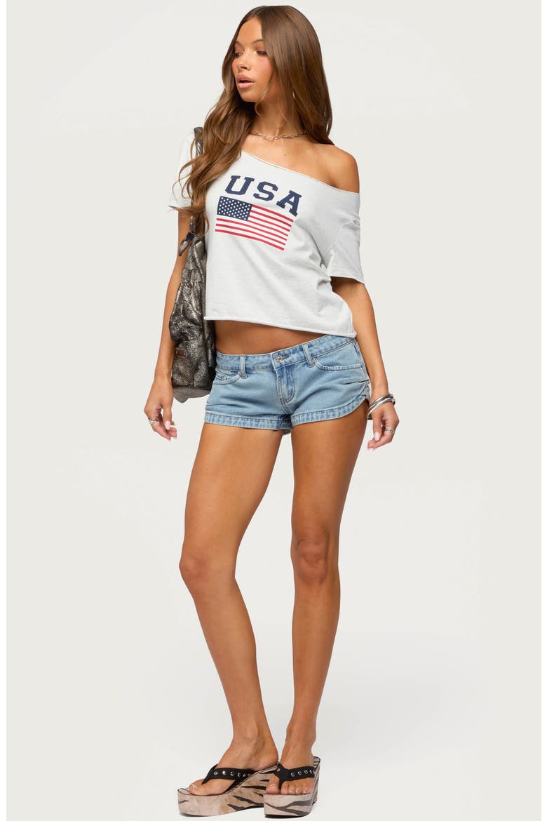 USA Babe Off the Shoulder T-Shirt, Alternate, color, LIGHT-GRAY-MELANGE