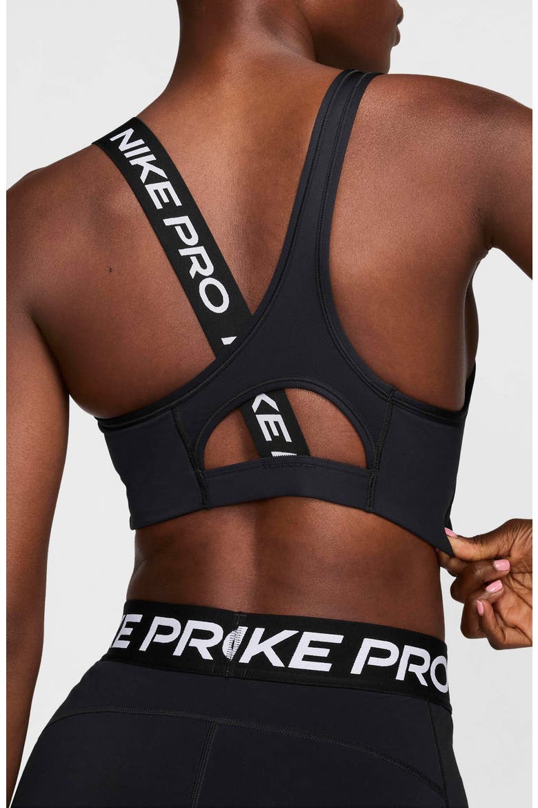 Pro Swoosh Asymmetric Sports Bra, Alternate, color, BLACK/ WHITE