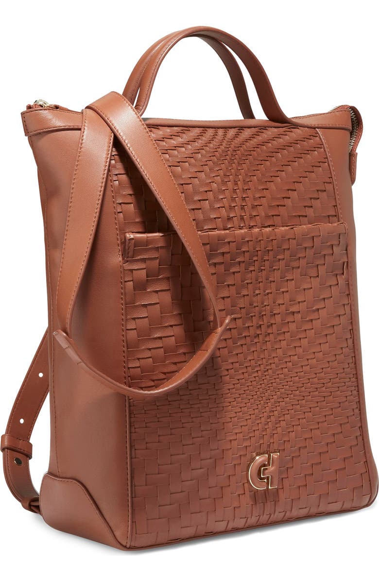 Cole Haan Grand Ambition Small Convertible Leather Backpack, Alternate, color, British Tan/ Woven