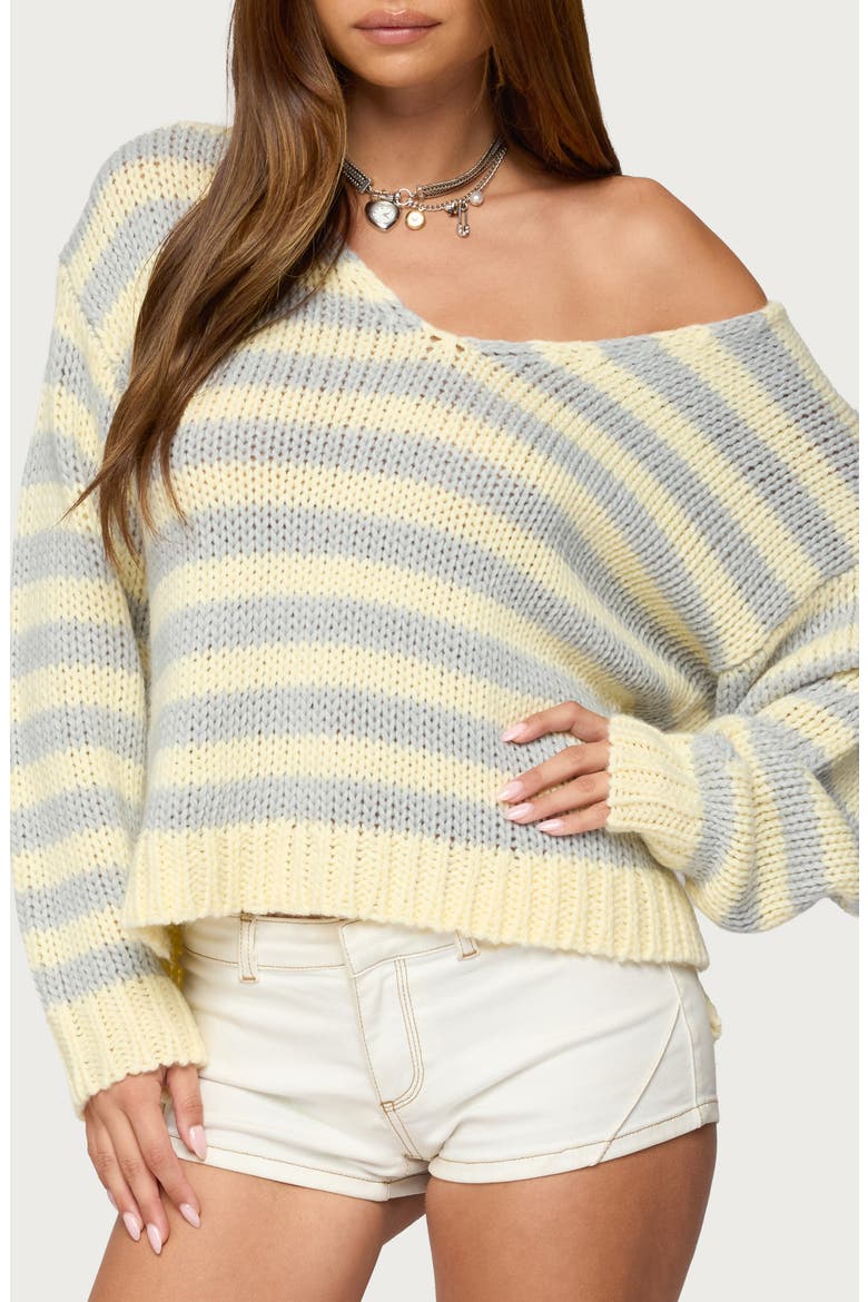 Eugenie Stripe Oversize Off the Shoulder Sweater, Main, color, YELLOW