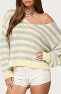 EDIKTED Eugenie Stripe Oversize Off the Shoulder Sweater