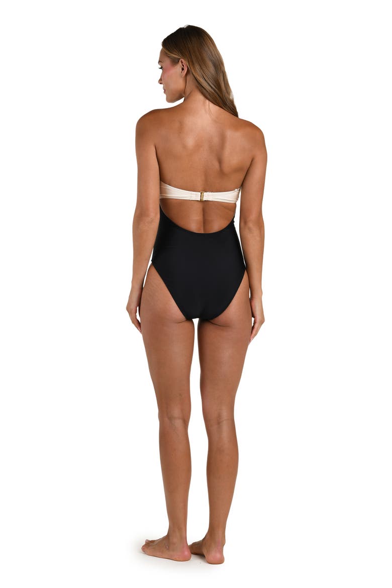 Emilia Colorblock Bandeau One-Piece Swimsuit, Alternate, color, BLACK