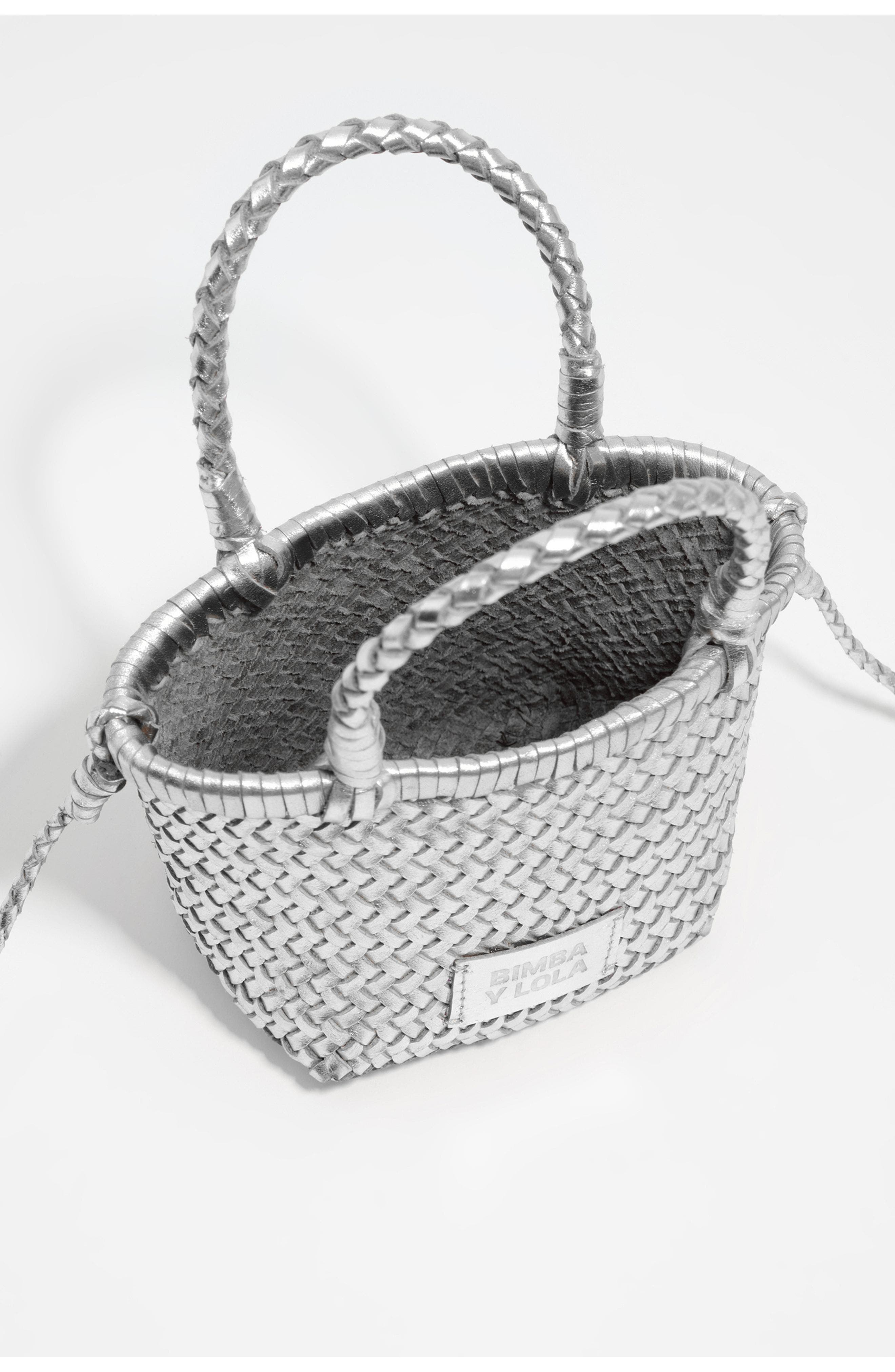 Bimba y Lola Plaited Mini Bag In Leather, Alternate, color, Silver