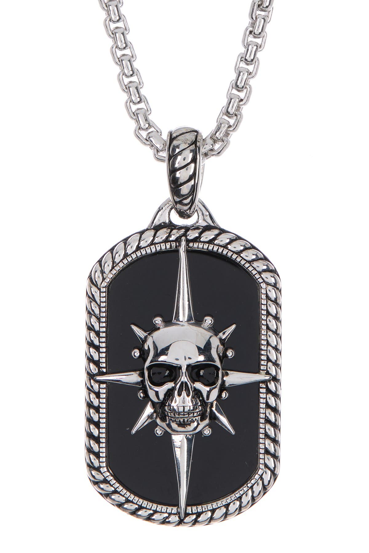 Sterling Silver Onyx Skull Compass Necklace