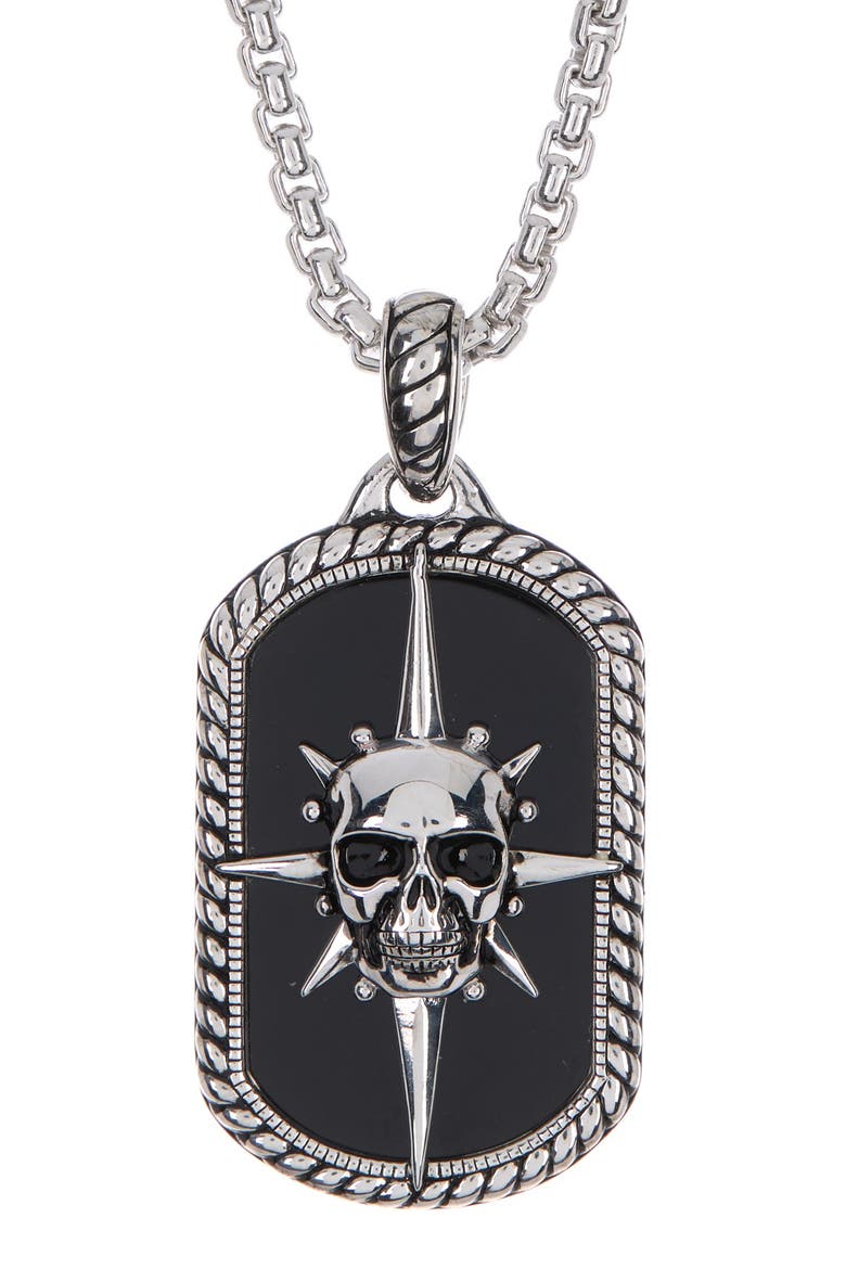 Sterling Silver Onyx Skull Compass Necklace, Main, color, BLACK