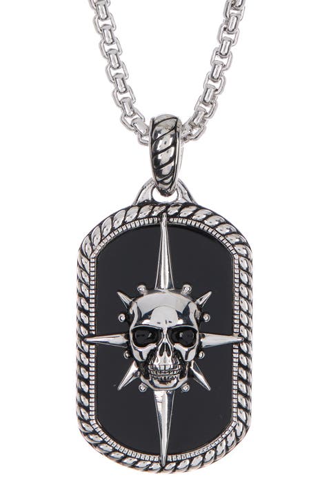 Sterling Silver Onyx Skull Compass Necklace