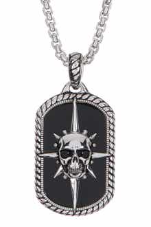 Sterling Silver Onyx Skull Compass Necklace